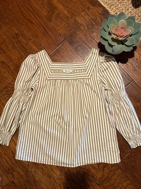 The Pioneer Woman Olive and White Striped Square-Neck Blouse